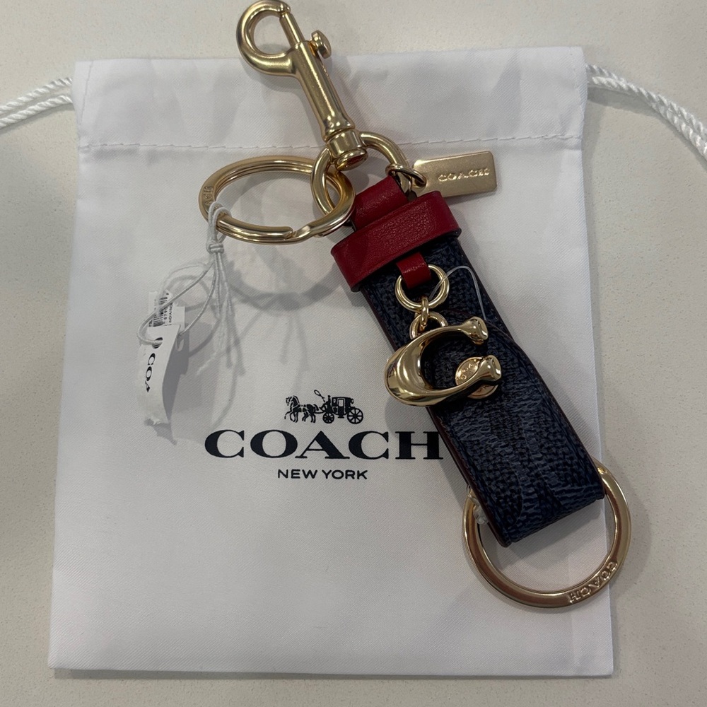 Coach NWT Gold, Red & Blue Keychain with dust bag
